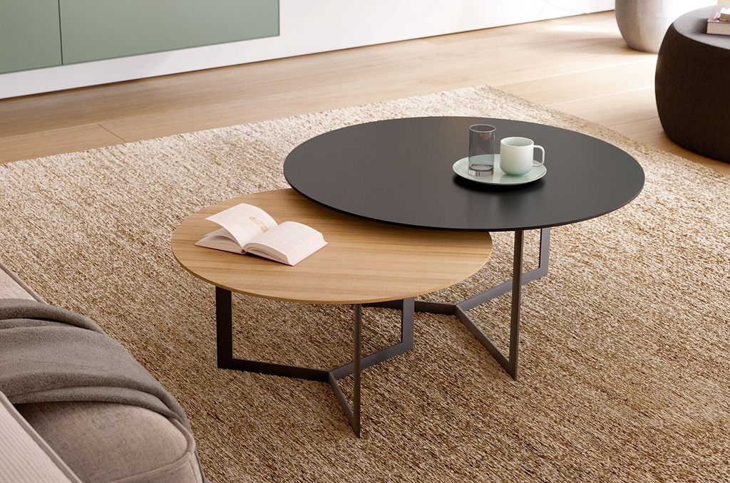 TREKU - Table basse KABI LAQUE Ø50xH48cm Pieds GRAPHITE
