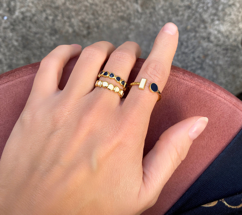 BANGLE UP - Bague réglable CELESTE Doré/Email BLANC SABLE-BLEU NUIT