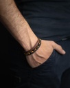 Gemini - Bracelet Triple avec pierre Onyx 6 mm et cuir Nappa