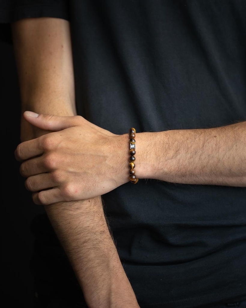 Gemini - Bracelet Triple avec pierre Onyx 6 mm et cuir Nappa