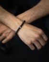Gemini - Bracelet Triple avec pierre Onyx 6 mm et cuir Nappa