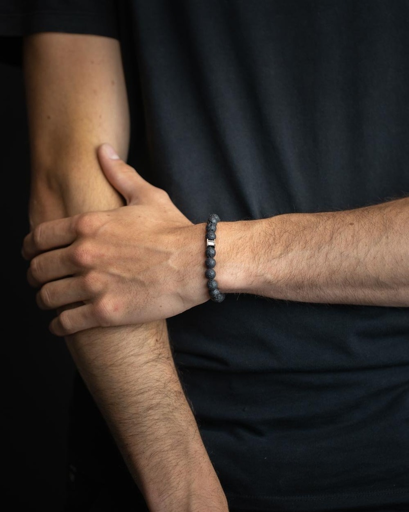 Gemini - Bracelet Triple avec pierre Onyx 6 mm et cuir Nappa