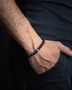 Gemini - Bracelet Triple avec pierre Onyx 6 mm et cuir Nappa