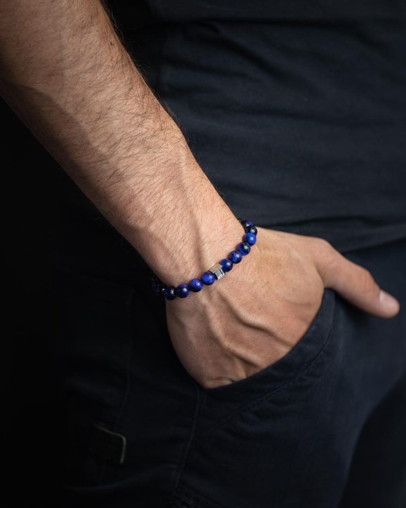Gemini - Bracelet Triple avec pierre Onyx 6 mm et cuir Nappa