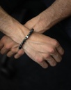 Gemini - Bracelet Triple avec pierre Onyx 6 mm et cuir Nappa