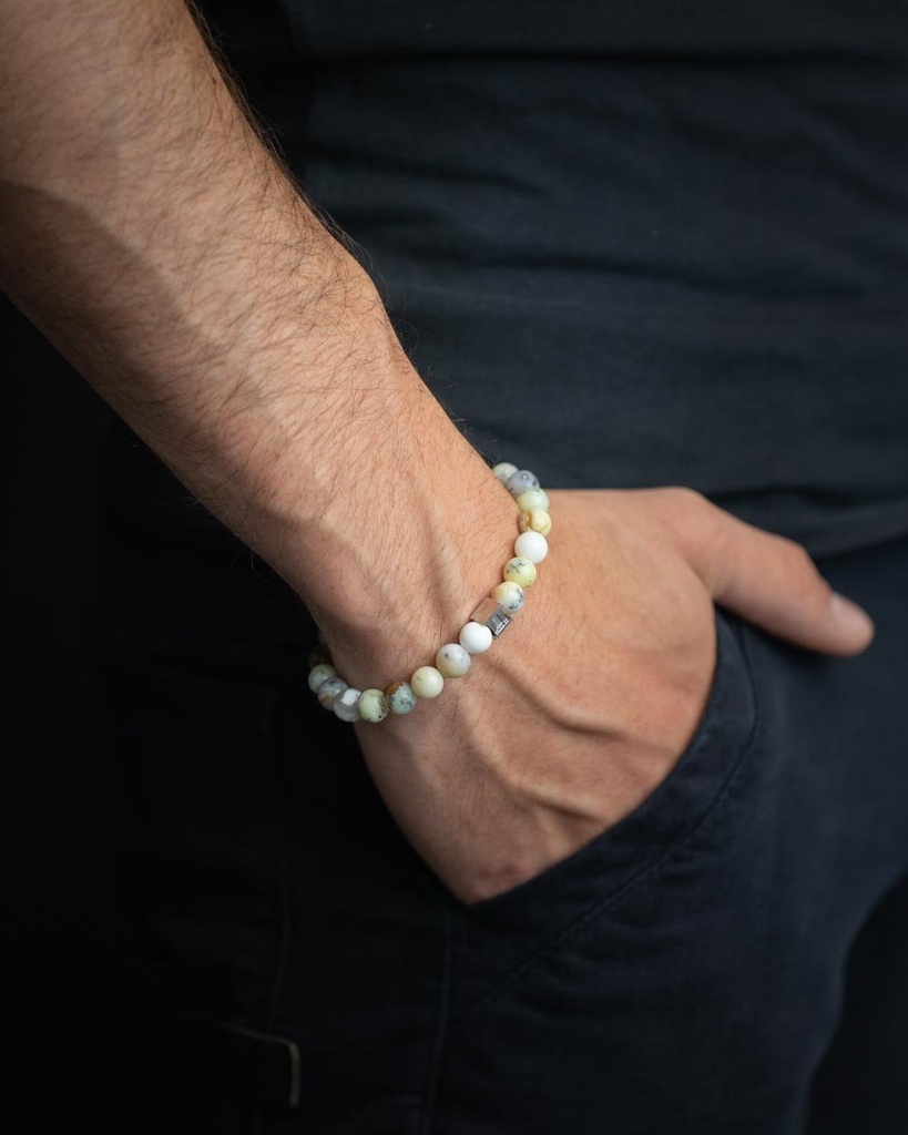 Gemini - Bracelet Triple avec pierre Onyx 6 mm et cuir Nappa