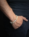 Gemini - Bracelet Triple avec pierre Onyx 6 mm et cuir Nappa