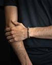 Gemini - Bracelet Triple avec pierre Onyx 6 mm et cuir Nappa