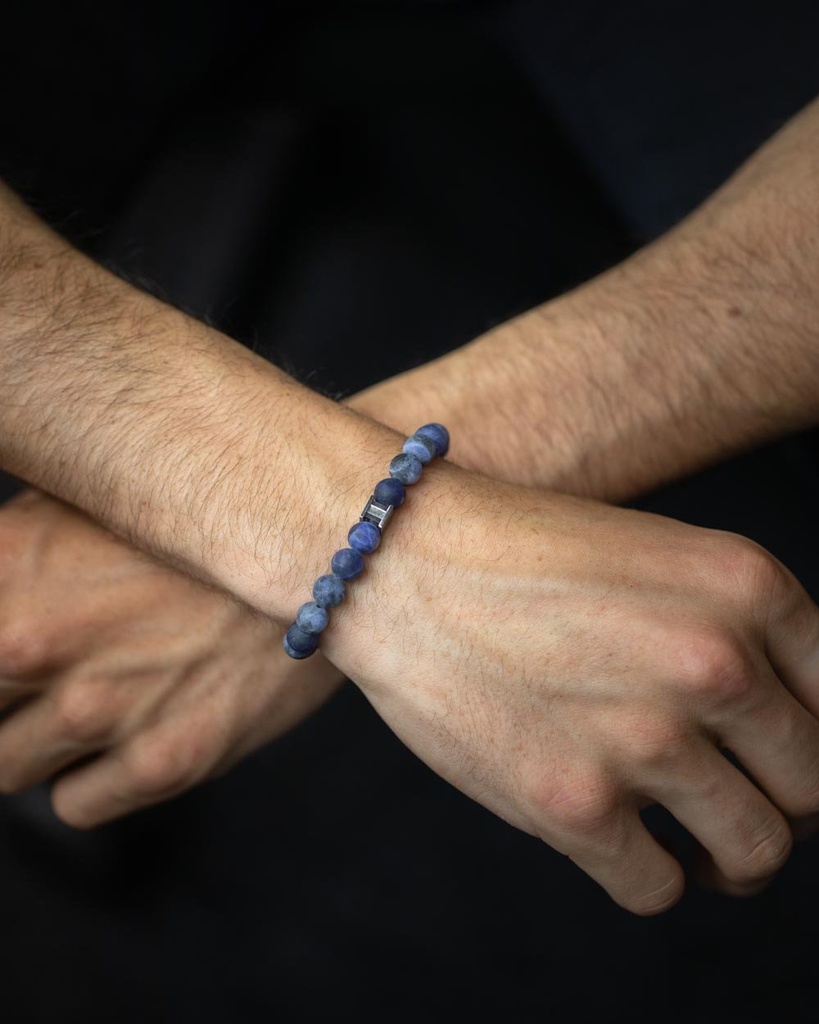 Gemini - Bracelet Triple avec pierre Onyx 6 mm et cuir Nappa