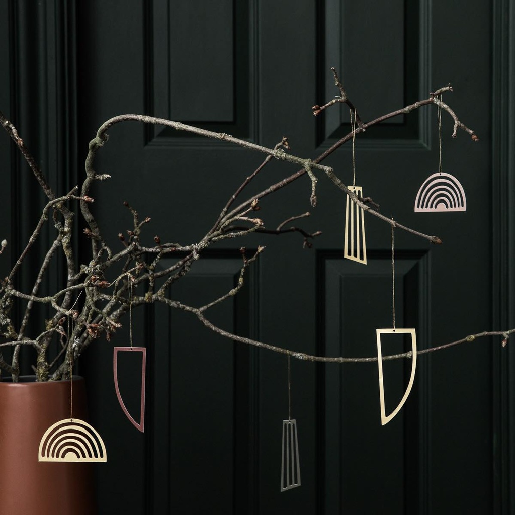 FERM LIVING - Pack de 3 suspensions, en papier recto doré/verso coloré (H7,5 x L4,4 x H9,8 cm)