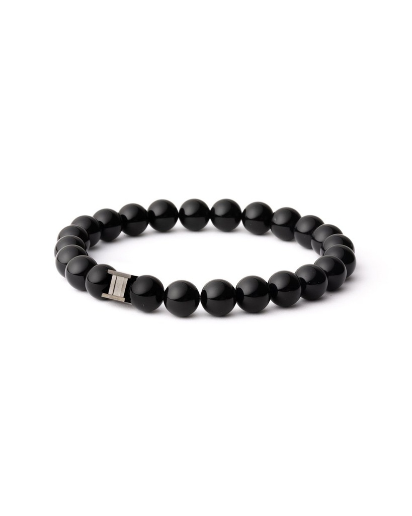 Gemini - Bracelet avec pierre d'Onyx en 8mm et logo noir (noir)