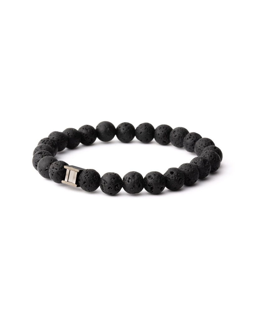 Gemini - Bracelet avec pierre de lave noire 8 mm et logo noir (noir)