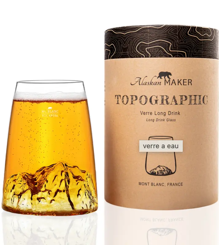 [TOPO-VD-B] ALASKAN MAKER - Verre Long drink TOPOGRAPHIC  : Mont Blanc