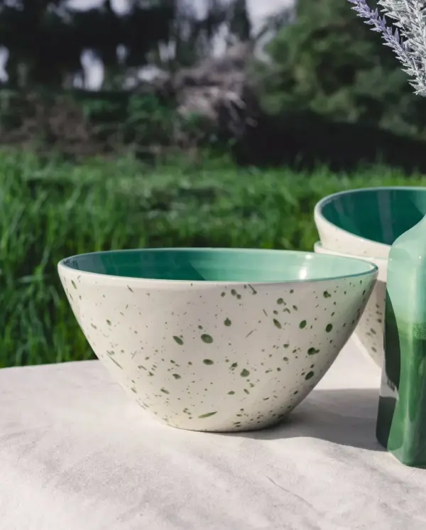 ALFAR TIERRA COCIDA - Saladier en céramique de 21 cm / Mouchetures vertes - JADE