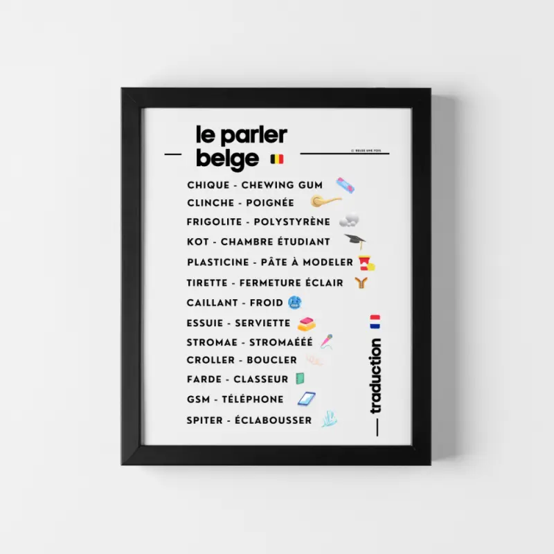 BELGE UNE FOIS - Cadre Parler Belge Traduction Français  21x30 cm