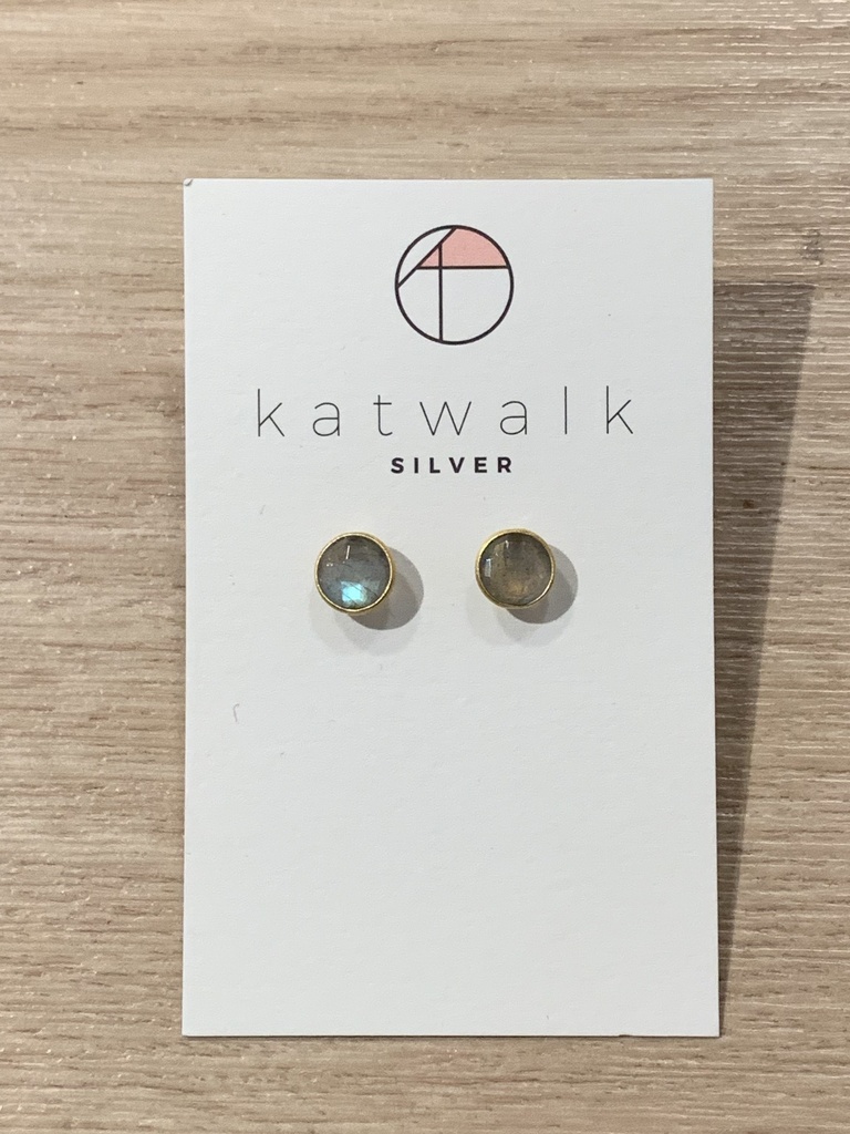 KATWALK - Boucles d'oreilles DORÉ - 34€ - avec pierre naturelle ronde (Différents coloris) (Noir)