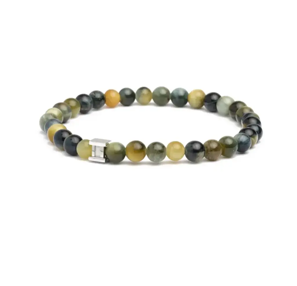 Gemini - Bracelet avec pierre 6mm Oeil de tigre Bleu (gem  Lucky Tiger)  