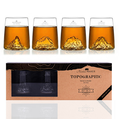 ALASKAN MAKER - Set de 4 Shooters TOPOGRAPHIC Edition Suisse : Jungfrau, Mönch, Matterhorn, Eiger.