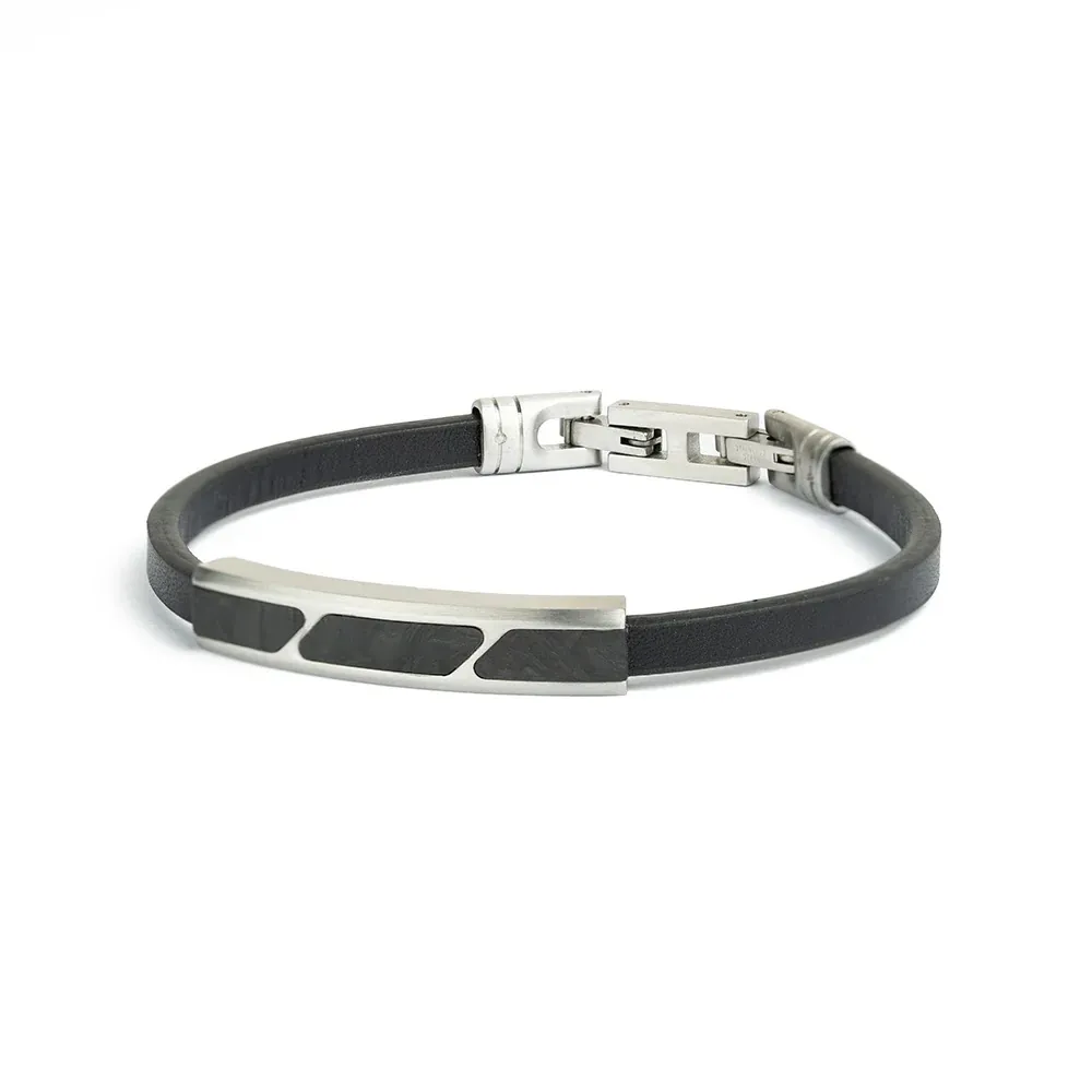 Gemini - Bracelet STELLA cuir avec carbon Black-Silver