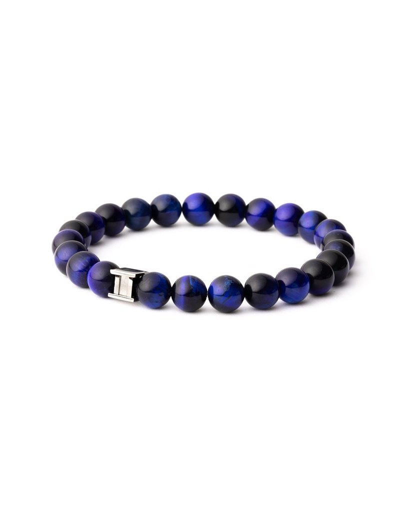 Gemini - Bracelet avec pierre Oeil de Tigre 8 mm (gem bleu foncé)