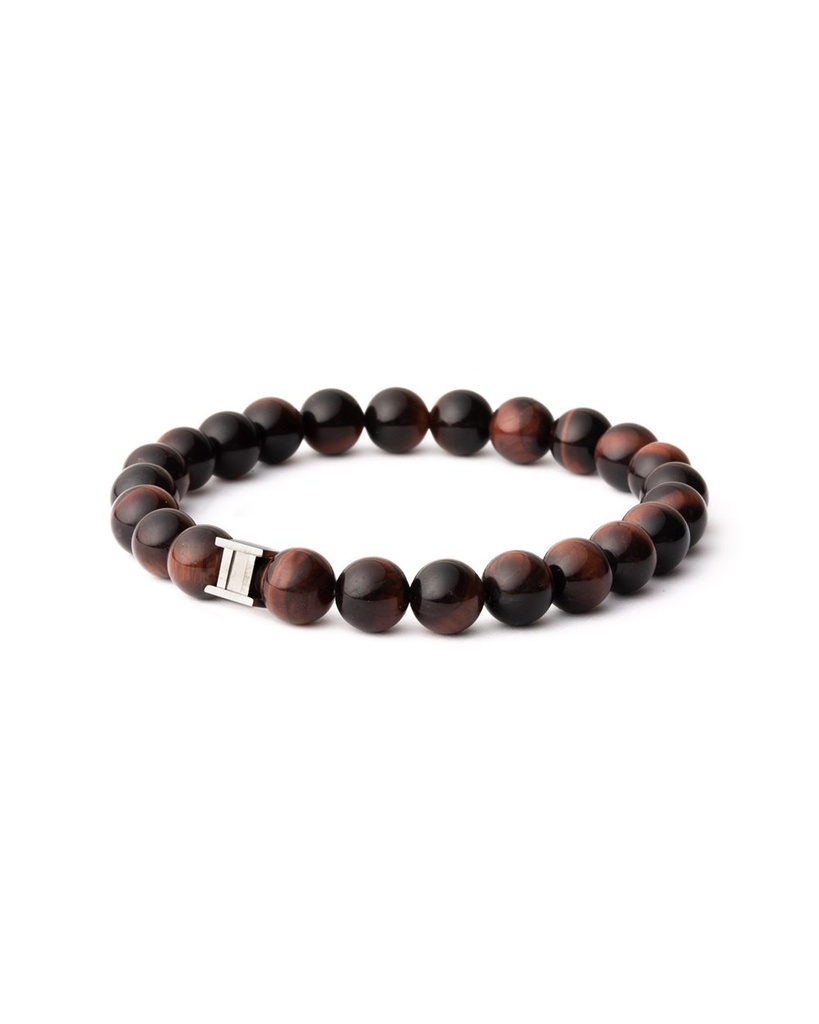 Gemini - Bracelet avec pierre Oeil de Tigre 8 mm (gem bordeaux)