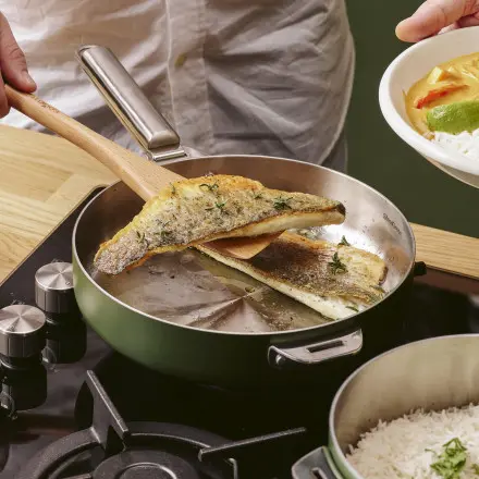 COOKUT - La Merveilleuse POELE 28 cm INOX poignée AMOVIBLE (anse non-inclus) 