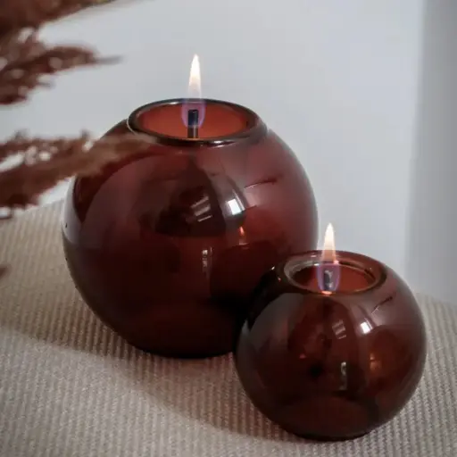 TENDERFLAME - Bougie en verre au tenderfuel Ecologique GLOBUS 15 ambre